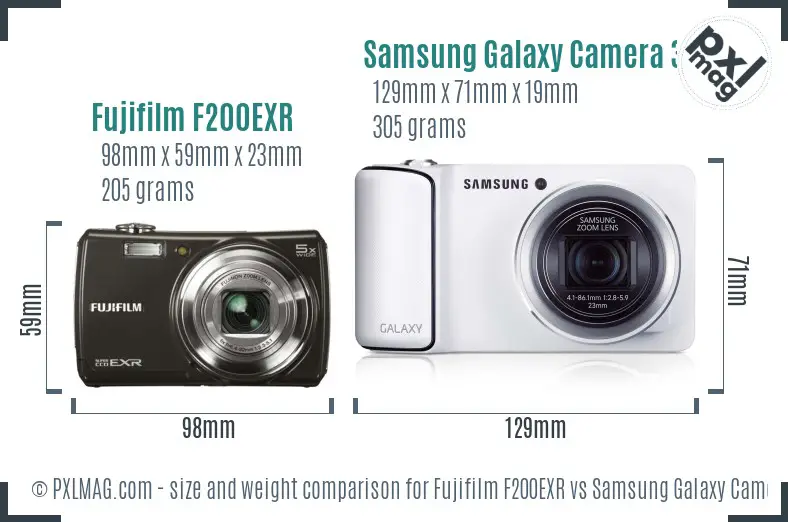 Fujifilm F200EXR vs Samsung Galaxy Camera 3G size comparison