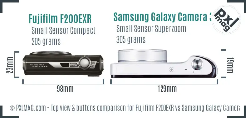Fujifilm F200EXR vs Samsung Galaxy Camera 3G top view buttons comparison