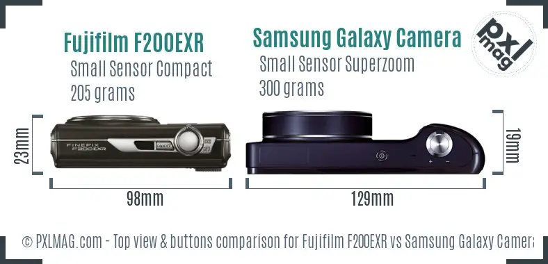 Fujifilm F200EXR vs Samsung Galaxy Camera top view buttons comparison