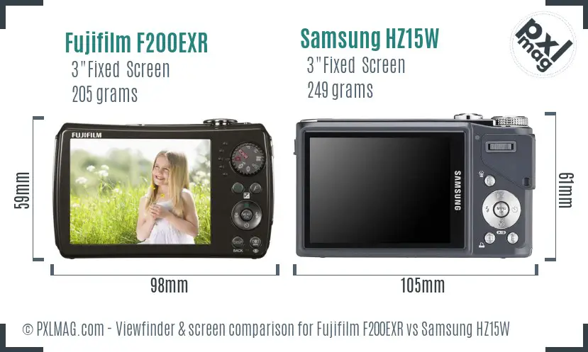 Fujifilm F200EXR vs Samsung HZ15W Screen and Viewfinder comparison