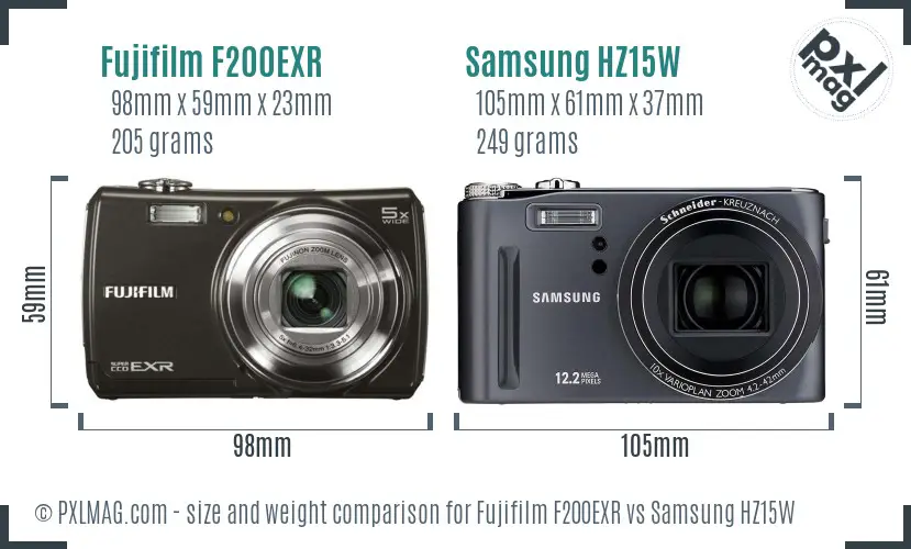 Fujifilm F200EXR vs Samsung HZ15W size comparison