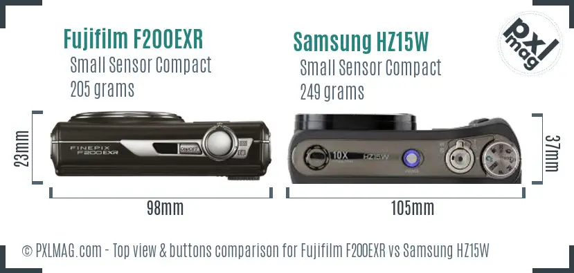 Fujifilm F200EXR vs Samsung HZ15W top view buttons comparison