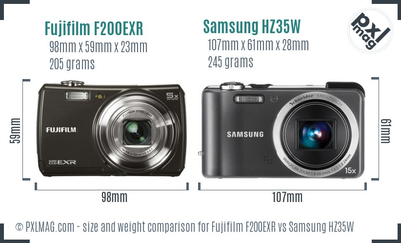 Fujifilm F200EXR vs Samsung HZ35W size comparison