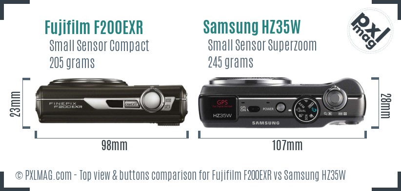 Fujifilm F200EXR vs Samsung HZ35W top view buttons comparison