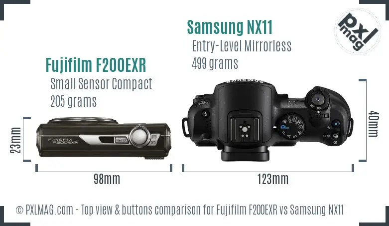 Fujifilm F200EXR vs Samsung NX11 top view buttons comparison