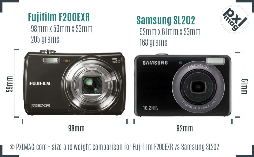 Fujifilm F200EXR vs Samsung SL202 size comparison