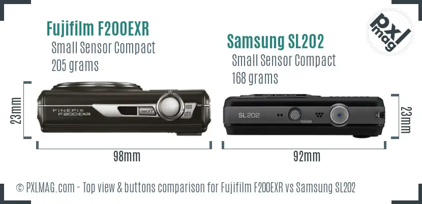 Fujifilm F200EXR vs Samsung SL202 top view buttons comparison