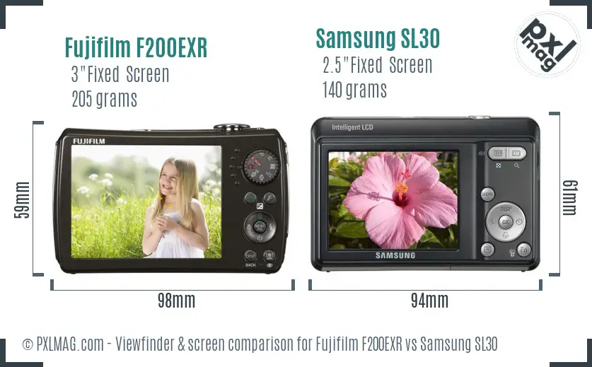 Fujifilm F200EXR vs Samsung SL30 Screen and Viewfinder comparison