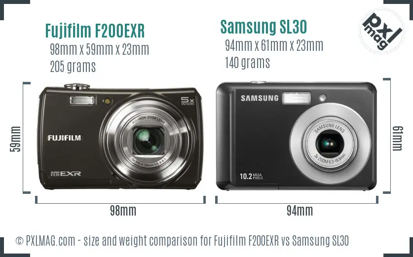 Fujifilm F200EXR vs Samsung SL30 size comparison