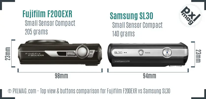 Fujifilm F200EXR vs Samsung SL30 top view buttons comparison