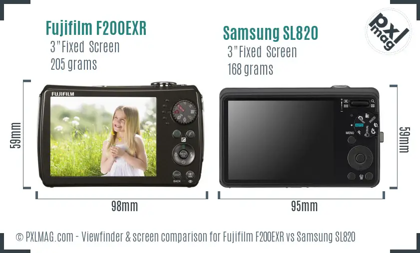 Fujifilm F200EXR vs Samsung SL820 Screen and Viewfinder comparison