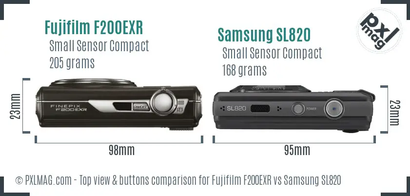 Fujifilm F200EXR vs Samsung SL820 top view buttons comparison