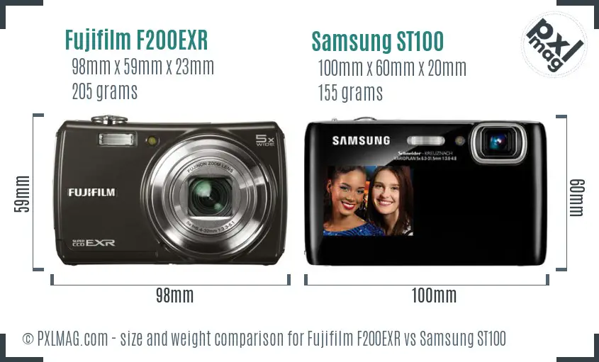 Fujifilm F200EXR vs Samsung ST100 size comparison