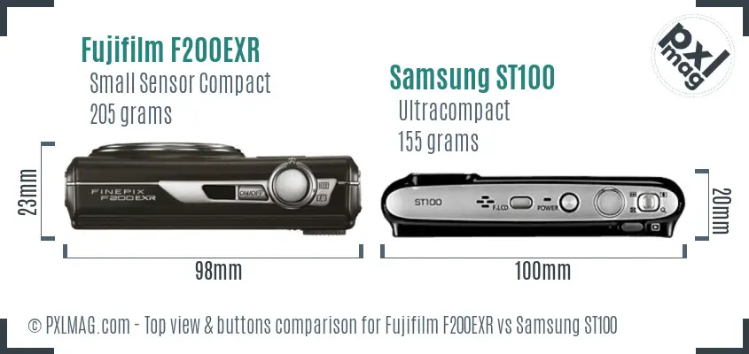 Fujifilm F200EXR vs Samsung ST100 top view buttons comparison