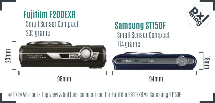 Fujifilm F200EXR vs Samsung ST150F top view buttons comparison Fujifilm F200EXR vs Samsung ST150F top view buttons comparison