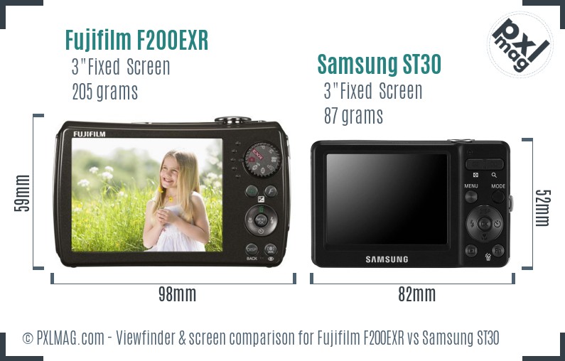 Fujifilm F200EXR vs Samsung ST30 Screen and Viewfinder comparison