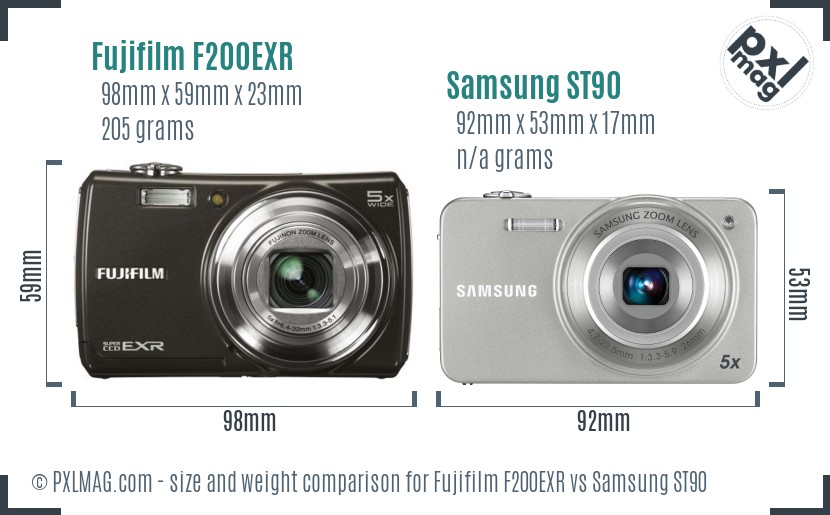 Fujifilm F200EXR vs Samsung ST90 size comparison
