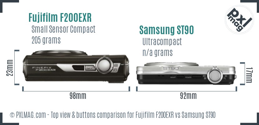 Fujifilm F200EXR vs Samsung ST90 top view buttons comparison