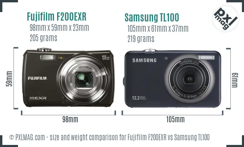 Fujifilm F200EXR vs Samsung TL100 size comparison