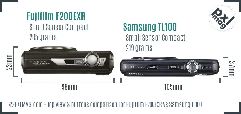 Fujifilm F200EXR vs Samsung TL100 top view buttons comparison