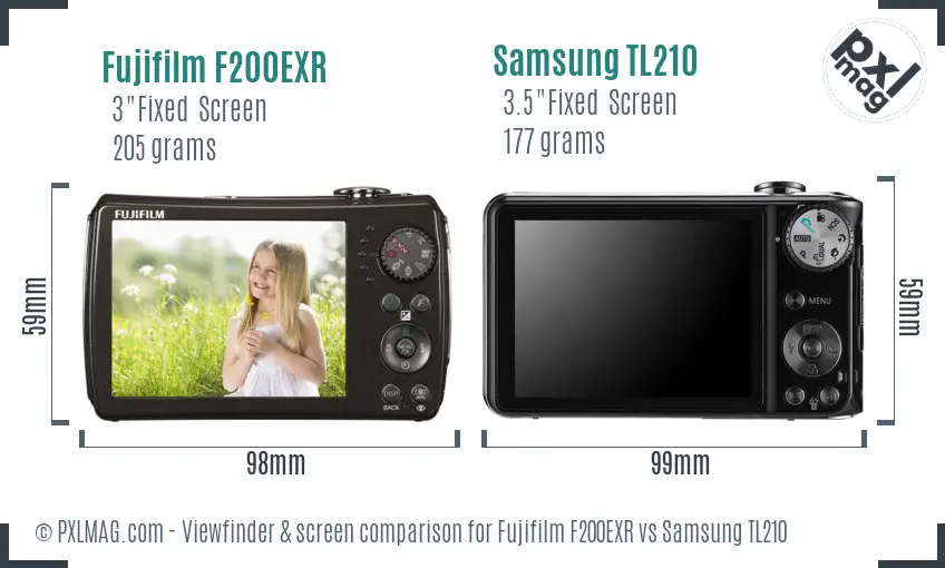 Fujifilm F200EXR vs Samsung TL210 Screen and Viewfinder comparison