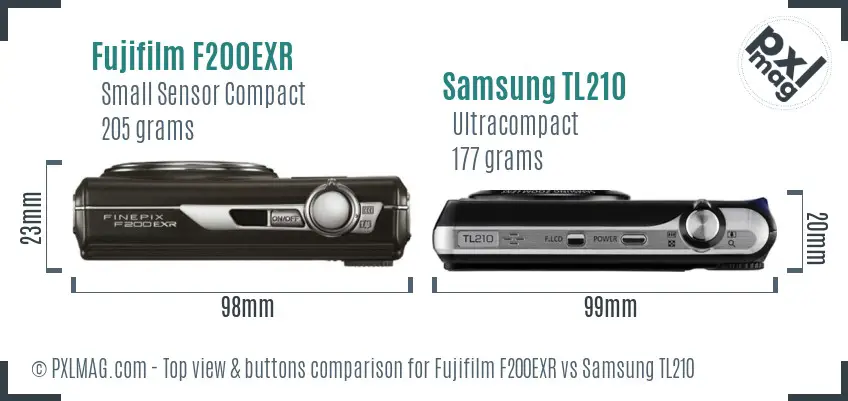 Fujifilm F200EXR vs Samsung TL210 top view buttons comparison