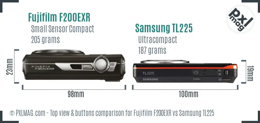 Fujifilm F200EXR vs Samsung TL225 top view buttons comparison Fujifilm F200EXR vs Samsung TL225 top view buttons comparison