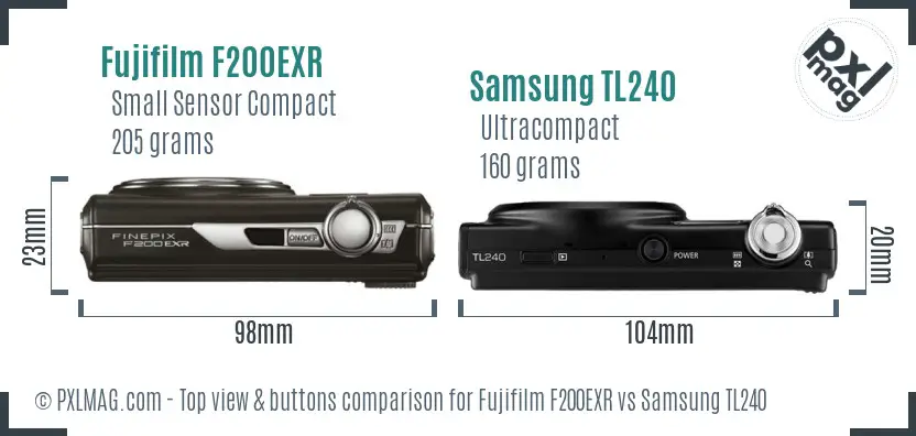 Fujifilm F200EXR vs Samsung TL240 top view buttons comparison