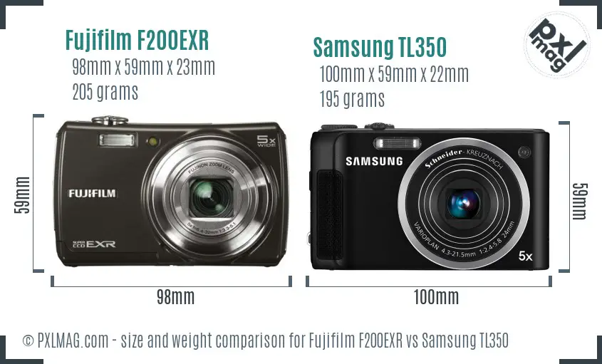 Fujifilm F200EXR vs Samsung TL350 size comparison