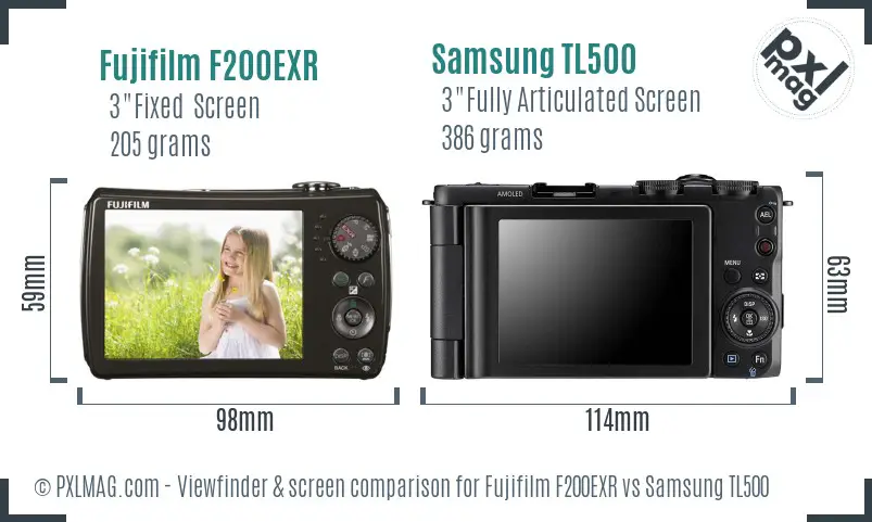 Fujifilm F200EXR vs Samsung TL500 Screen and Viewfinder comparison
