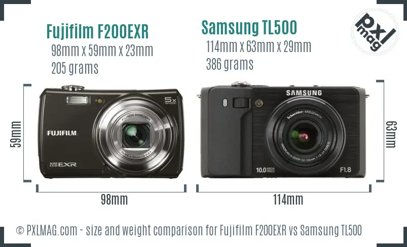 Fujifilm F200EXR vs Samsung TL500 size comparison