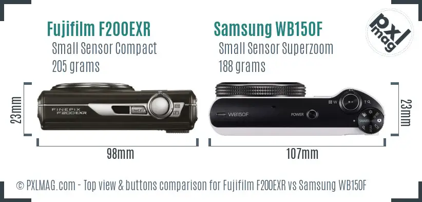 Fujifilm F200EXR vs Samsung WB150F top view buttons comparison