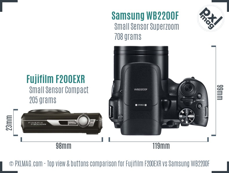 Fujifilm F200EXR vs Samsung WB2200F top view buttons comparison