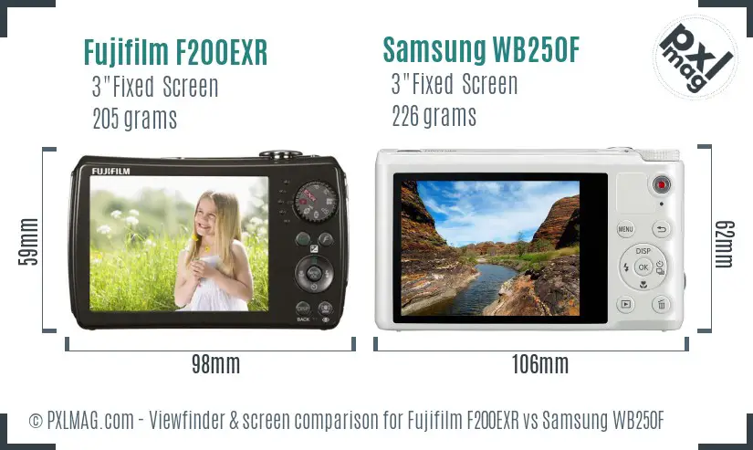 Fujifilm F200EXR vs Samsung WB250F Screen and Viewfinder comparison Fujifilm F200EXR vs Samsung WB250F Screen and Viewfinder comparison