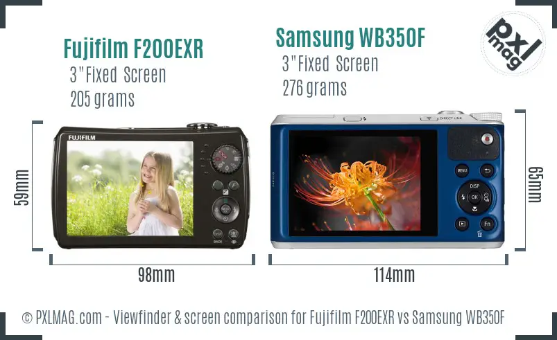 Fujifilm F200EXR vs Samsung WB350F Screen and Viewfinder comparison