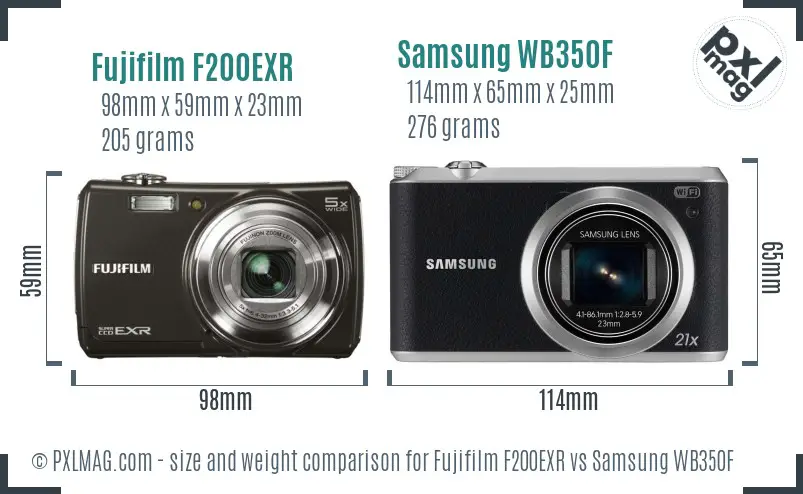 Fujifilm F200EXR vs Samsung WB350F size comparison