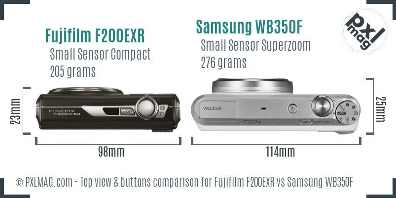 Fujifilm F200EXR vs Samsung WB350F top view buttons comparison