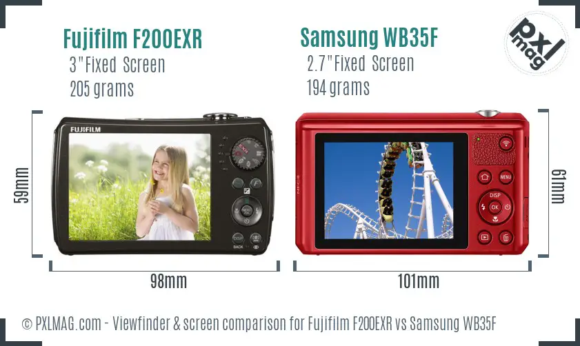 Fujifilm F200EXR vs Samsung WB35F Screen and Viewfinder comparison