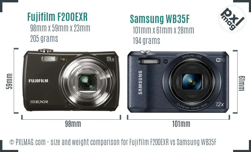 Fujifilm F200EXR vs Samsung WB35F size comparison