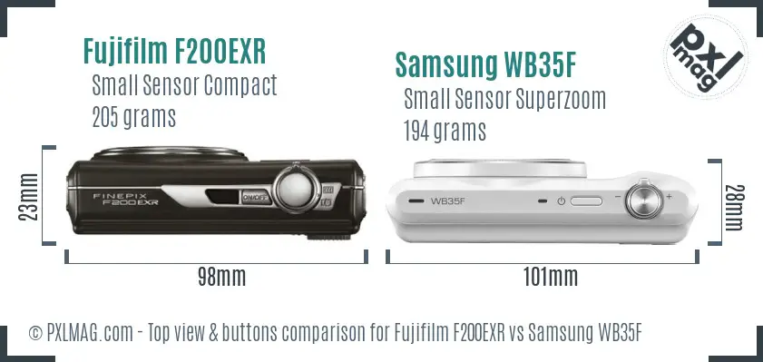 Fujifilm F200EXR vs Samsung WB35F top view buttons comparison