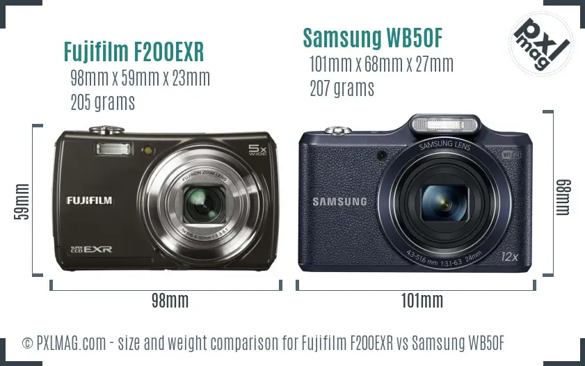 Fujifilm F200EXR vs Samsung WB50F size comparison
