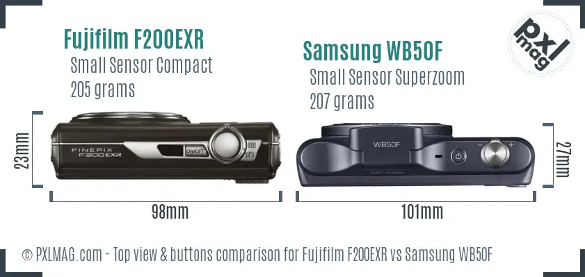 Fujifilm F200EXR vs Samsung WB50F top view buttons comparison