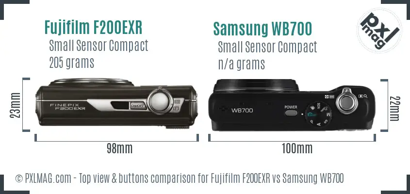 Fujifilm F200EXR vs Samsung WB700 top view buttons comparison