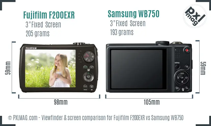 Fujifilm F200EXR vs Samsung WB750 Screen and Viewfinder comparison