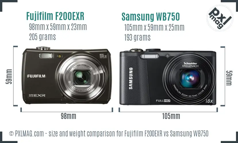 Fujifilm F200EXR vs Samsung WB750 size comparison