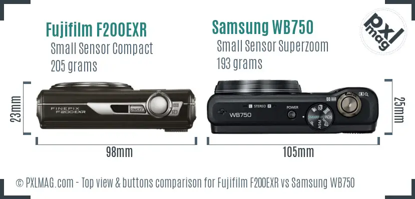 Fujifilm F200EXR vs Samsung WB750 top view buttons comparison