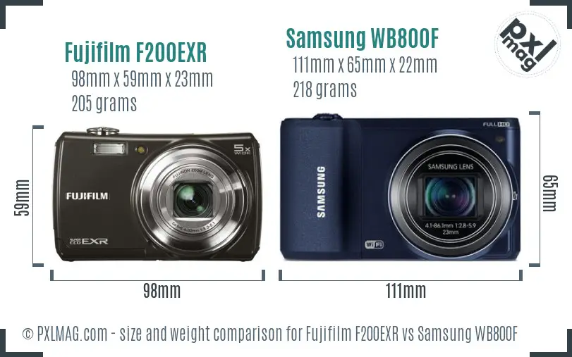 Fujifilm F200EXR vs Samsung WB800F size comparison Fujifilm F200EXR vs Samsung WB800F size comparison