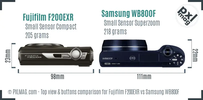 Fujifilm F200EXR vs Samsung WB800F top view buttons comparison Fujifilm F200EXR vs Samsung WB800F top view buttons comparison
