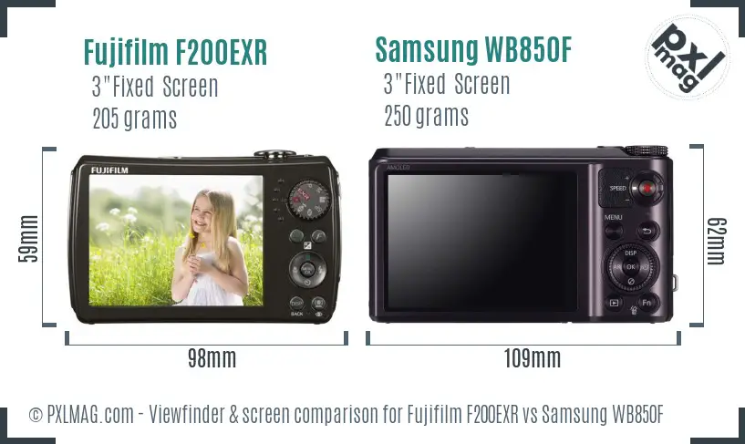 Fujifilm F200EXR vs Samsung WB850F Screen and Viewfinder comparison