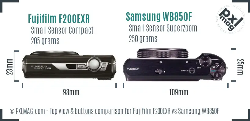 Fujifilm F200EXR vs Samsung WB850F top view buttons comparison